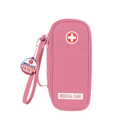 Jayour EpiPen Medical Carrying Case Insulated, Travel Medication Organizer Bag Emergency Medical Pouch, Fits 2 EpiPens, Asthma Inhaler, Anti-Histamine, Auvi-Q, Allergy Medicine Essentials (Pink) - color: Pink