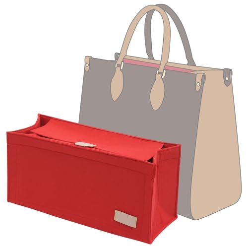 Doxo Purse Organizer Insert,Felt Bag Organizer with Zipper,Tote Organizer Insert Suitable for Lv Onthego GM & D Book Tote Bag Large and More (Red-With Cover) - color: Red-With Cover, size: Large Book Tote/On The Go GM