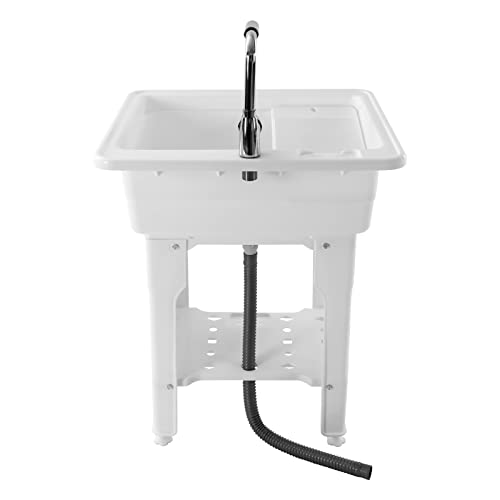 Laundry Sink, Freestanding Plastic Laundry Sink With Washboard Utility Sink Laundry Tub Indoor and Outdoor Utility Sink with Faucet Hoses Drain Kit for Laundry Room Washing Room Garden Garage - color: 25.6*21.65*31.5in -White