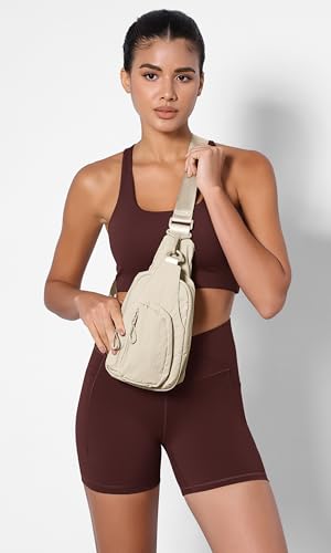 ODODOS Sling Bag with Adjustable Straps Crossbody Chest Bag Lightweight Backpack for Casual Traveling Hiking - color: Beige