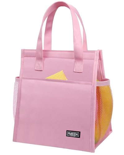 Fmeida Insulated Lunch Bag Women, 9L Large Lunch Bags with Multiple Pockets, Reusable Thermal Cooler Tote for Work, Office, Picnic, Travel | Hook and Loop Closure, Pink - color: Pink, size: M | 9L | Hook & Loop