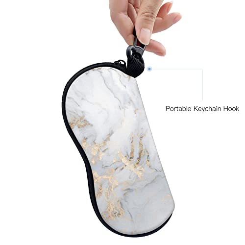 Sunglasses Soft Case with Carabiner Ultra Light Neoprene Zipper Glasses Case - color: White Marble