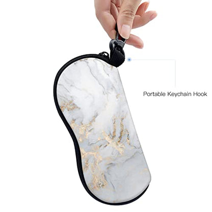 Sunglasses Soft Case with Carabiner Ultra Light Neoprene Zipper Glasses Case - color: White Marble