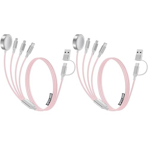 Travel Essentials,Multi Charging Cable for Apple Watch Charger/iPhone Charger/Samsung Charger,USB A & Type C Power Cable for iWatch Ultra/10-2/iPhone 17-11/Samsung S26,Serial Cables,Car[1.2M] - color: 2-Pink+Pink, size: 1.2M