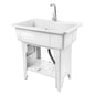 Freestanding Plastic Laundry Sink with Washboard & Hot and Cold Faucet, Portable Hose & Drain Kit for Indoor/Outdoor Use in Laundry Room, Garage, Garden. (White 31 x 22.1 x 31.5in)