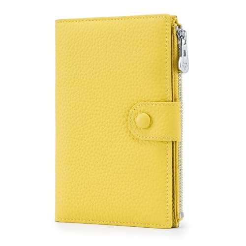 Genuine Leather RFID Blocking Passport Holder Wallet, Multi-Functional Travel Document Organizer with Zipper Pocket, Includes SIM Card Ejector Pin (Yellow) - color: Yellow