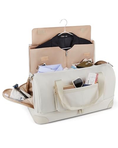 BAGSMART Medium Garment Bags for Travel, Convertible Travel Garment Duffle Bag Suit Bags for Women, 2 in 1 Garment Bags with Shoe Compartment - color: Beige