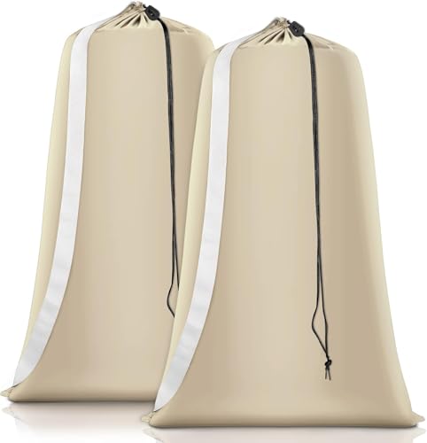 Heavy Duty Laundry Bag 2 Pack XL Nylon Laundry Bags with Straps, Washable Large Dirty Clothes Organizer with Drawstring Closure, Travel Washing Bag Fit a Laundry Hamper or Basket - color: Beige, size: 48" x 28" x 1"