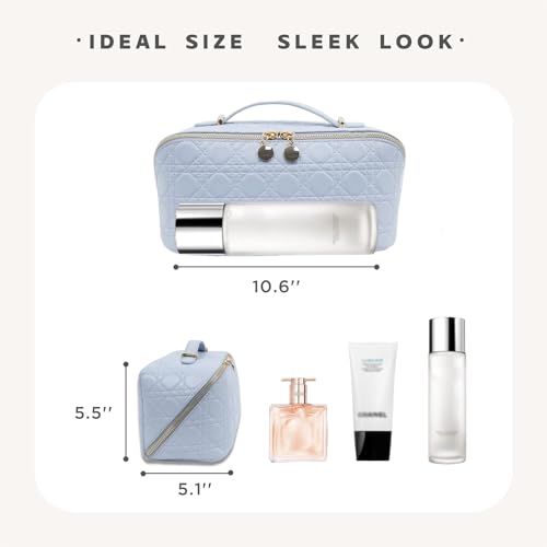 Travel Makeup Bag – Large Cosmetic Organizer with Waterproof PU Leather, Smooth Double Zipper & Tear-Resistant Lining, Toiletry Pouch for Women (Ice) - color: 04-Ice