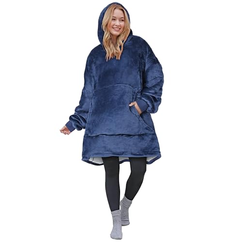 Catalonia Oversized Blanket Hoodie Sweatshirt, Wearable Sherpa Blanket Pullover, Gift for Her - color: Navy