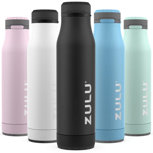 Zulu Ace 24oz Vacuum Insulated Stainless Steel Water Bottle with Chug Spout | Leak-Proof Locking Lid and Removable Base |Reusable Bottle for Cycling Sports Gym Travel Bicycle Bottle Cage | Black - color: Black