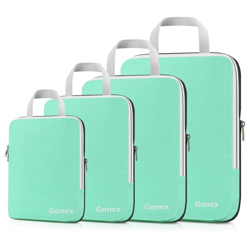 Gonex Compression Packing Cubes, 4pcs Expandable Storage Travel Luggage Bags Organizers (Mint Green) - color: 4-Mint Green, size: 4 Set