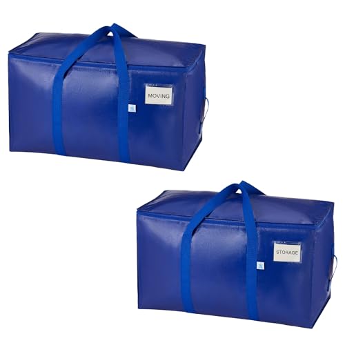 VENO 2 Pack Heavy Duty Moving Bags, 90L Extra Large Moving Boxes Alternative, 50lbs Load,Wraparound Handles,Zippers & Tag,Packing Supplies for College Dorm Essentials, Clothes Storage(Blue) - color: Blue, size: 2 Pack