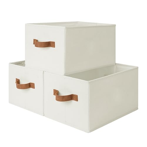 StorageWorks Closet Organizers and Storage Bins, Foldable Shelf Baskets, Clothes Storage Basket for Organization, Ivory White, 3-Pack, Large - color: Ivory White, size: Large