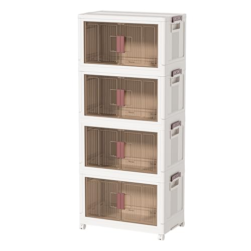 60GAL/240QT 4 tier large stackable storage bins with lid and wheels, collapsible storage bins plastic with doors，suit for clothes, closet, home and office - style: 4 Pack