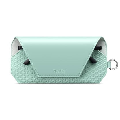 VULKIT Portable Leather Eye Glasses Case for Women & Men, Slim Sunglass Case, Unisex Eyeglass Case - color: Mint Green