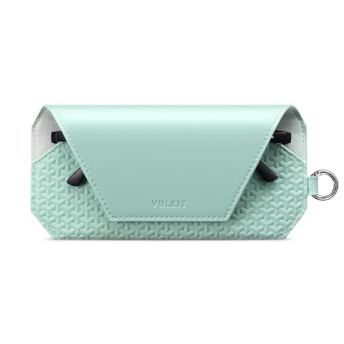 VULKIT Portable Leather Eye Glasses Case for Women & Men, Slim Sunglass Case, Unisex Eyeglass Case - color: Mint Green
