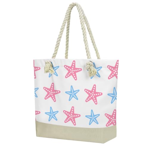 Fokongna Tote Bag For Women, Beach Bag Best Friend Travel Birthday Gifts, Travel Parties Vacation Shopping Essentials - color: Pink Blue Starfish