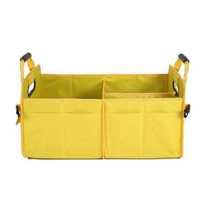 Car Suv Trunk Organizer,Sturdy Storage Organizer for Car Accessories,Tools,Sundries.Upgraded 4 Carrying Handles,72L,Foldable,Waterproof,Multi Compartment,2 Straps for Fixation (Yellow B)