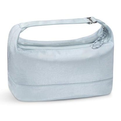 HauteHues Travel Makeup Bag for Women, Roomy Cosmetic Bag and Toiletry Bag with Wide Open Design, Soft Nylon Pouch for Makeup, Skincare, Toiletries, Gym, Carry-On and Weekend Trips, Gray Blue - color: Blue