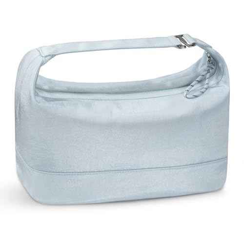 HauteHues Travel Makeup Bag for Women, Roomy Cosmetic Bag and Toiletry Bag with Wide Open Design, Soft Nylon Pouch for Makeup, Skincare, Toiletries, Gym, Carry-On and Weekend Trips, Gray Blue - color: Blue