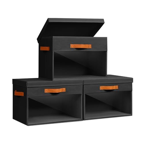 Homsorout Large Storage Bins with Lids - 3 Pack Foldable Decorative Organizers with Clear Windows & Handles, Cube Storage Organizers for Clothes, Blankets, Sweaters, Sheets, Black - color: Black, size: 13.7 Inch-3 Pack