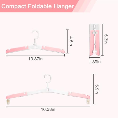 Foldable Travel Hangers for Cruise, 6 Pack Portable Collapsible Hangers with Clips, Folding & Space-Saving Suitcase Hangers for Travel, (Pink-White) - color: Pink-white