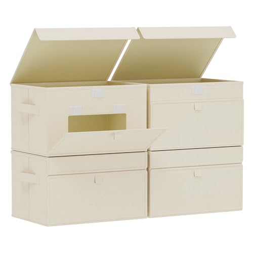Convenient Storage Bins for Taking Clothes, Fabric Boxes with Flip Cover, Collapsible Organizer with Handles, Cube Baskets for Home, Bedroom, Closet, 13x9.1x7.9in, Beige, 4 Pack - color: Beige, size: 13x9.1x7.9 in(4 Pack)