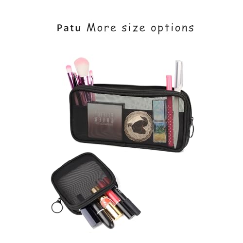 Patu Mesh Travel Toiletry Bag, Transparent Standing Pouch, Portable Shaving Washing Kits Organizer, Personal Care Trip Case, Pack of 2 (Size S), Black - size: Small (Pack of 2)