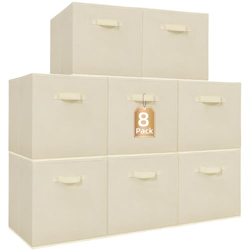 STORAGE MANIAC Storage Cubes, 13 Inch Collapsible Storage Bins with Handles, 8 Pack Fabric Foldable Bins for Organization, Durable Storage Bins for Closet, Shelves, Offices, 8-Pack Beige - color: Beige-8 Pack, size: 13 INCH