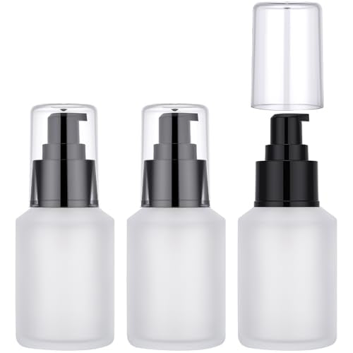 Segbeauty 2oz Frosted Glass Lotion Bottle for Travel, 3pcs Matte Translucent Refillable Pump Bottle for Hair Oil, 60ml Travel Size Container for Liquids, Empty Cream Dispenser, Skincare Refill Bottle - color: Frosted Translucent, style: 3pcs 2oz