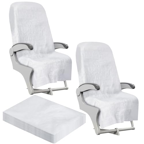 SmoothNovelty 10 Pack Disposable Airplane Seat Covers Non-Woven Safety Protection Portable Cover White 60 x 24 Inches Public Seat Protector for Airplane Train Bus Car Office Movie Theatre Chair