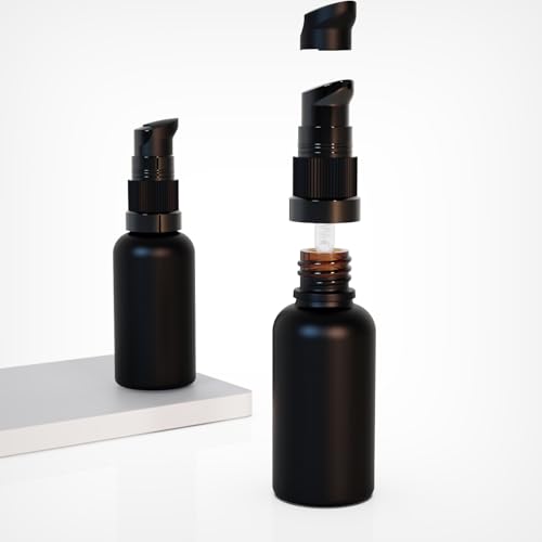 6Pack 30ml Matte Black Glass Pump Bottle with Black Top,1oz Small Dispenser, Travel Size Refillable Botttles for Lotions,Sercums,Essential Oils - color: 1oz Black(6pcs)