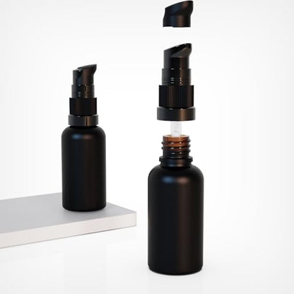 6Pack 30ml Matte Black Glass Pump Bottle with Black Top,1oz Small Dispenser, Travel Size Refillable Botttles for Lotions,Sercums,Essential Oils - color: 1oz Black(6pcs)