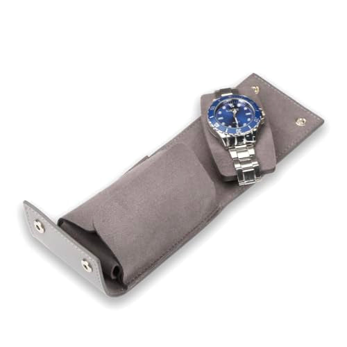 Travel Watch Pouch/Leather Watch Travel Case with Suede Lining/Luxury Leather Travel Watch Box Single Watch Pouch Christmas Gift for Man/Woman/Office - color: grey, size: Square shape