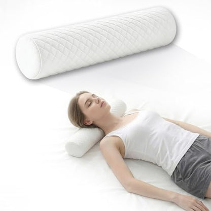 HJAHHSM Neck Roll Pillow, Memory Foam Neck Support Pillow | Round Cylinder Bolster Pillow for Bed, Couch, and Yoga, Removable Washable Cover