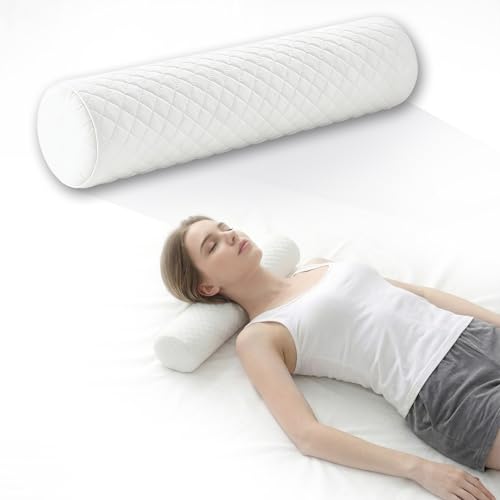 HJAHHSM Neck Roll Pillow, Memory Foam Neck Support Pillow | Round Cylinder Bolster Pillow for Bed, Couch, and Yoga, Removable Washable Cover