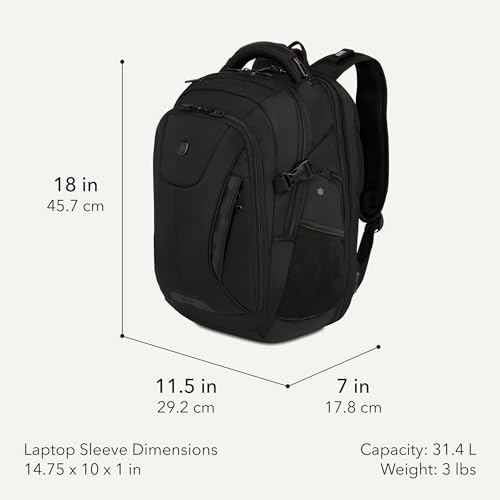 SwissGear Travel Tech Elite Laptop Backpack – Fits Laptops up to 16” – ScanSmart TSA-Friendly Backpack with USB Port, Shoe Compartment & Organizer Pockets – Black - color: Black, style: Travel Tech Elite