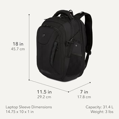 SwissGear Travel Tech Elite Laptop Backpack – Fits Laptops up to 16” – ScanSmart TSA-Friendly Backpack with USB Port, Shoe Compartment & Organizer Pockets – Black - color: Black, style: Travel Tech Elite