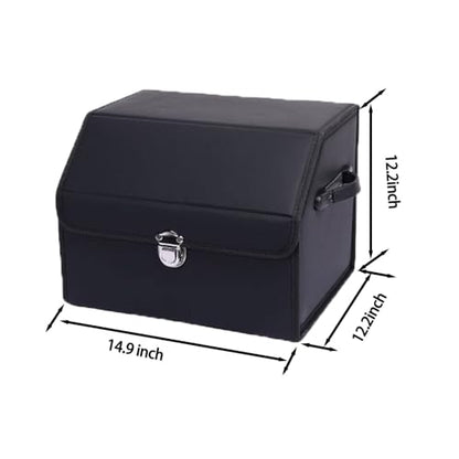 Leather Storage Box Car Trunk Organizer for Trunk SUV Sedan, Leather Foldable Storage Box with Lid (Black 14.9" L*12.2" W*11.8" H) - size: Black 14.9"L*12.2"W*11.8" H