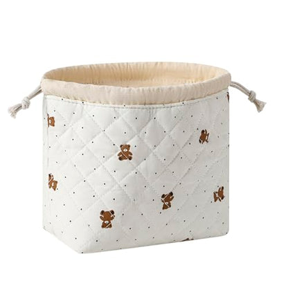 Cotton Quilted Drawstring Makeup Bag with Canvas Lining,Coquette Aesthetic Cute Travel Toiletry Bag,Drawstring Gift Bag for Women and Girls（15Dot Bear） - color: 15Dot Bear