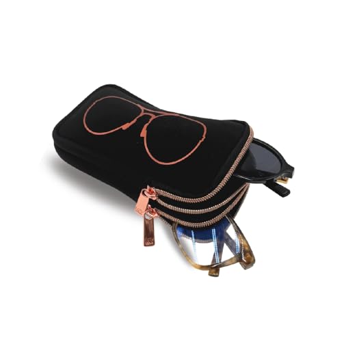 MYTAGALONGS Double Eyeglass Case with 2 Compartments - color: Black/Rose Gold
