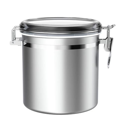 ENLOY 165oz Stainless Steel Airtight Canister for Kitchen, Large Flour Coffee Bean Tea Cereal Sugar Cookie Metal Food Storage Canisters with Clear Lid and Sturdy Locking Clamp (7.7 * 7.7 * 8.4in) - size: Large