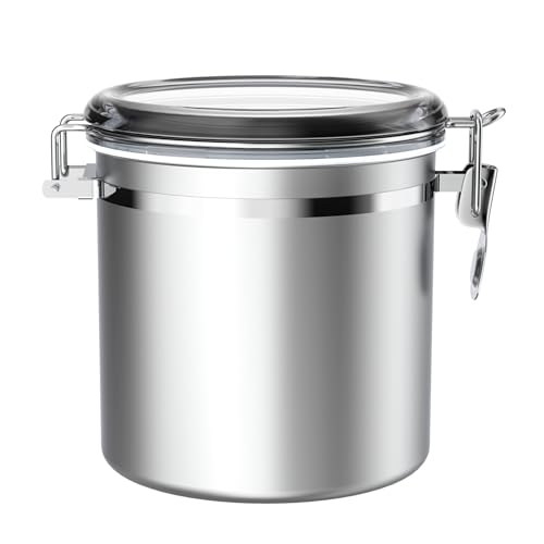 ENLOY 165oz Stainless Steel Airtight Canister for Kitchen, Large Flour Coffee Bean Tea Cereal Sugar Cookie Metal Food Storage Canisters with Clear Lid and Sturdy Locking Clamp (7.7 * 7.7 * 8.4in) - size: Large