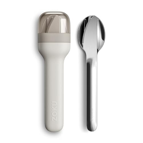 ZOKU Pocket Utensil Set, Grey - Stainless Steel Fork, Knife, and Spoon Nest in Case - Portable Design for Travel, School, Work, Picnics, Camping and Outdoor Home Use - color: Gray