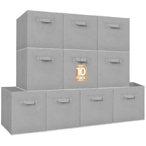 STORAGE MANIAC Storage Cubes, 13 Inch Collapsible Storage Bins with Handles, 10 Pack Fabric Foldable Bins for Organization, Durable Storage Bins for Closet, Shelves, Offices, 10-Pack Grey - color: Grey-10 Pack, size: 13 INCH
