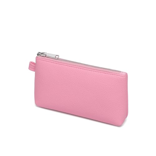 30 Color PU Faux Leather Travel Toiletry Bag for Women, Mini Cosmetic Pouch Organizer with 2 Dividers, Easy Clean Makeup Bag for Purse, Gift Idea (PU Faux Leather/Azalea Pink) - color: PU/Azalea Pink