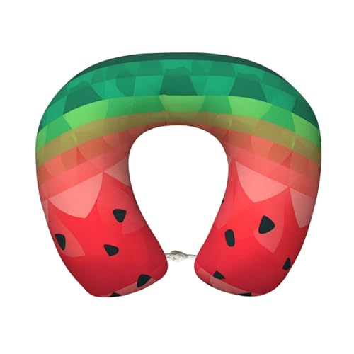 Gradient Watermelon Memory Foam Travel Pillow Soft Comfortable Neck Pillow U-Shaped Head Support Pillow Travel Accessories for Sleeping Rest Airplane Car and Office