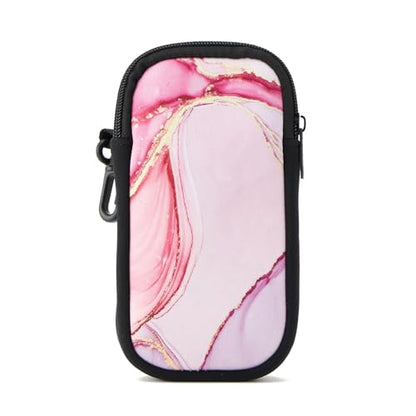 QIUTIMIY Sunglasses Soft Case Zipper Double Eyeglass Case with 2 Compartments 1 Belt Clip - color: Pink Marble