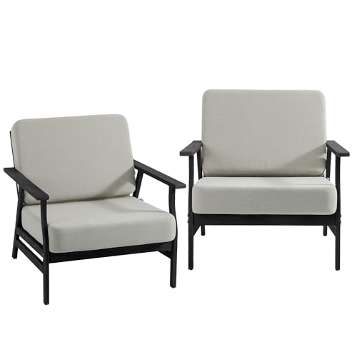 Dark Wood Patio Chair Outdoor Bistro Set, 2 Piece Outdoor Armrest Chair All Weather Patio Sofa Furniture Backyard Conversation Sets with Cushions - Light Camel - color: Light Camel/Dark, size: 2PCS
